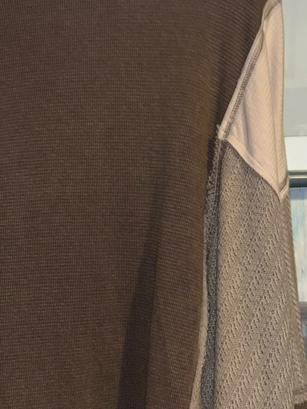 POL Small Casual Brown Knit Top with Patch Pocket- Brown & Cream